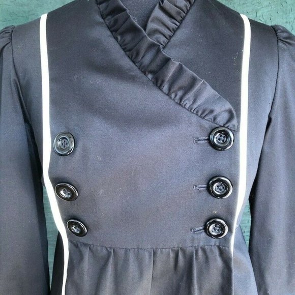 Betsey Johnson Dress Jacket Black Ruffles White Trim Double Breasted Size 4 - Picture 6 of 12